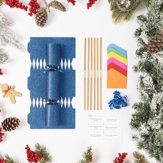 12 Make Your Own Christmas Cracker kit Crackers Hats Snaps navy glitter