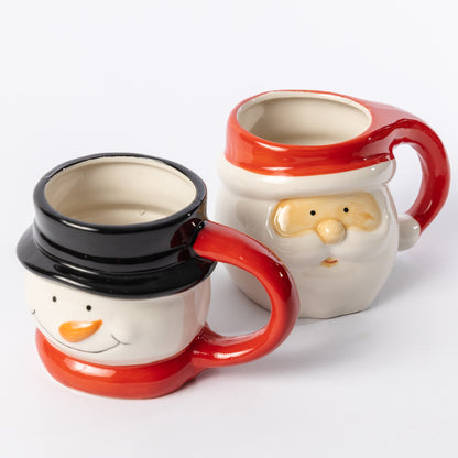 Santa & Snowman Ceramic Christmas Mugs – Set of 2