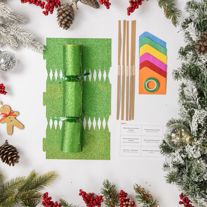 Make Your Own Christmas Cracker Kit – Green Glitter – 12 Pack – image 2