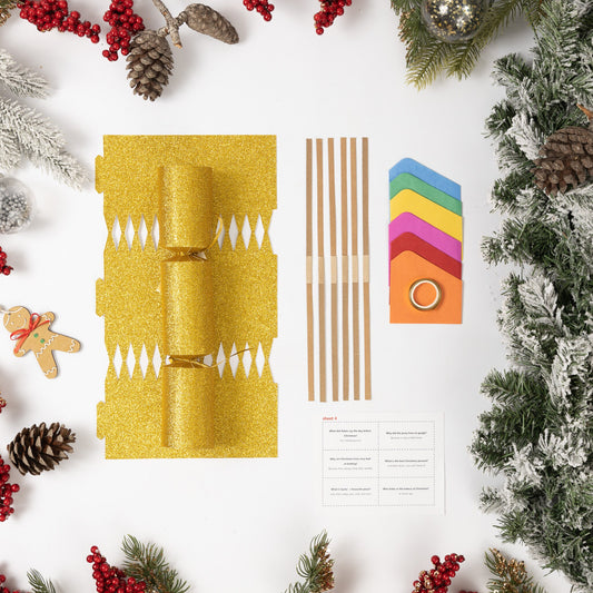 6 Make Your Own Christmas Cracker kit Crackers Hats Snaps GOLD GLITTER Keechi & co.