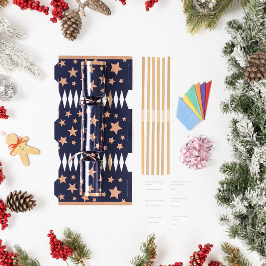 12 Make Your Own Christmas Cracker kit Crackers Hats Snaps navy & rose star Keechi & co.