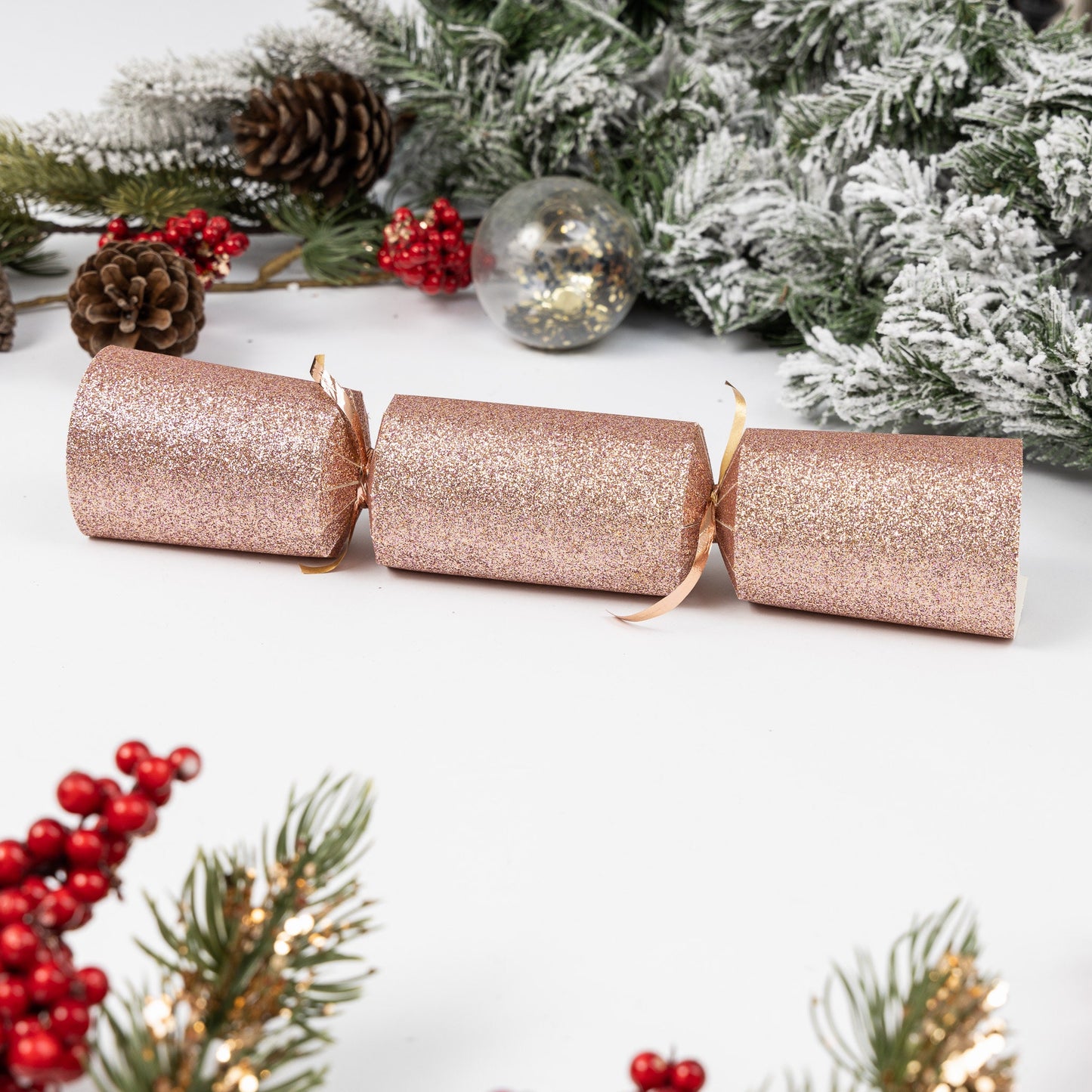 6 Make Your Own Christmas Cracker kit Crackers Hats Snaps ROSE GOLD GLITTER