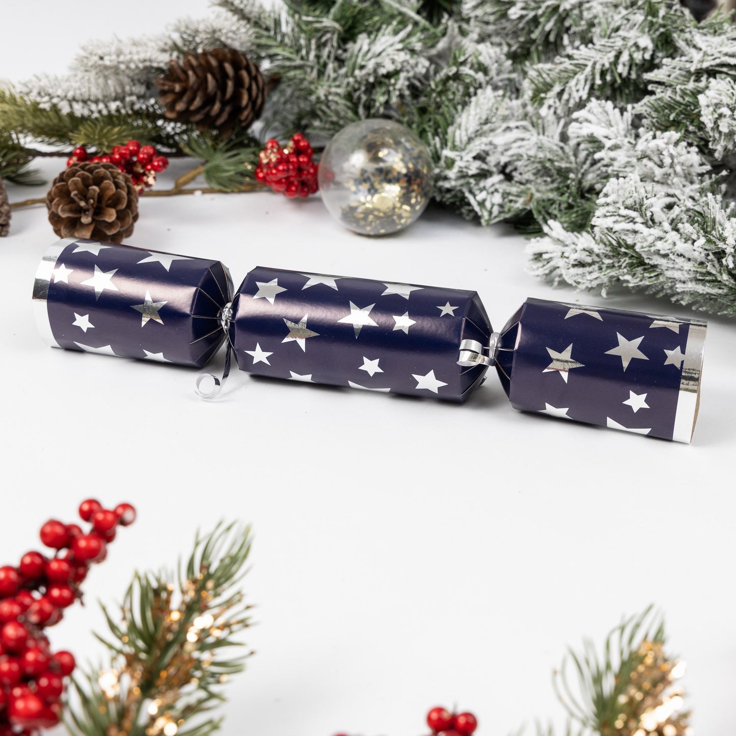Make Your Own Christmas Cracker kit Hats Snaps Crackers Jokes navy Silver star