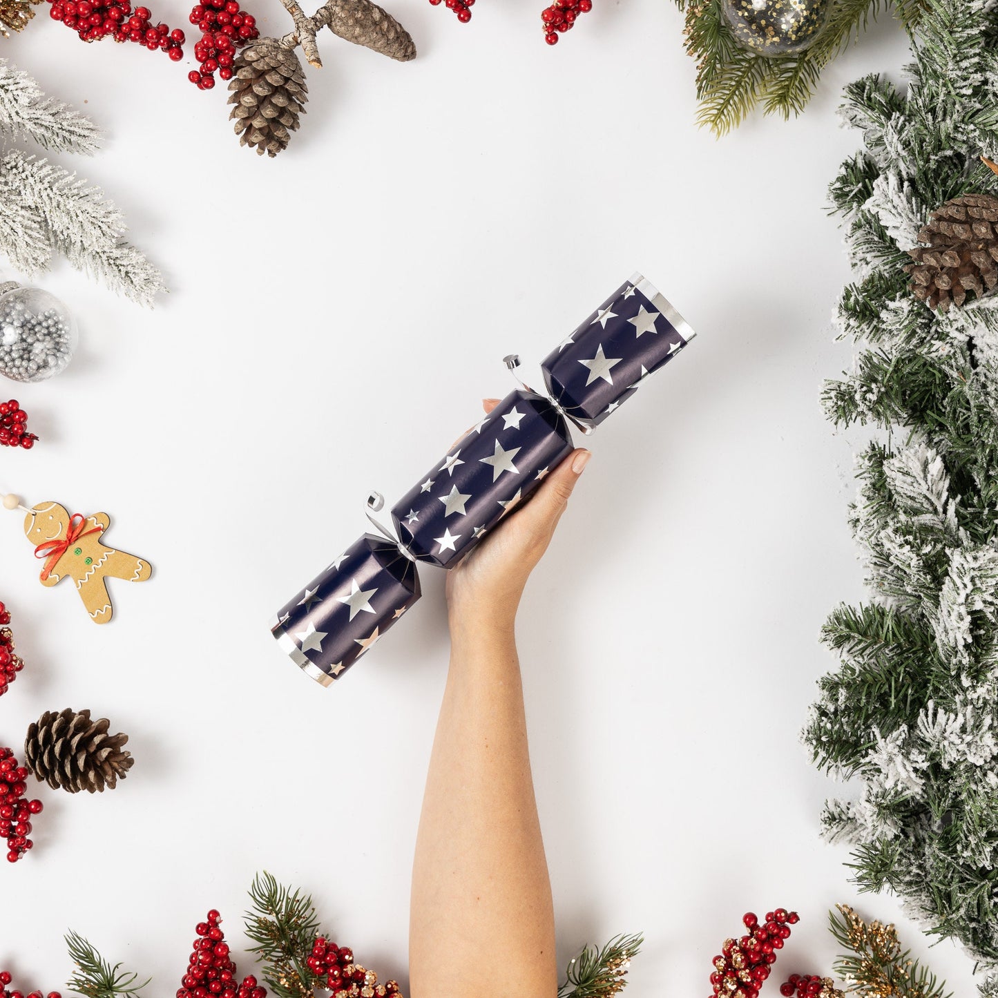 Make Your Own Christmas Cracker kit Hats Snaps Crackers Jokes navy Silver star