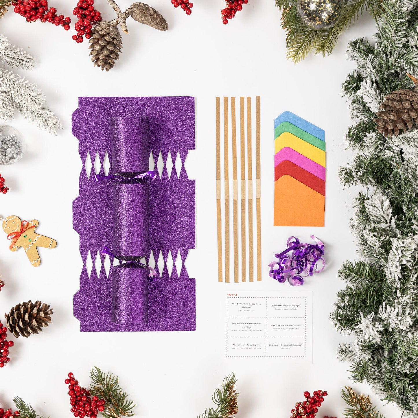 24 Make Your Own Christmas Cracker Kit Crackers Hats Snaps Jokes Purple Glitter Keechi & co.