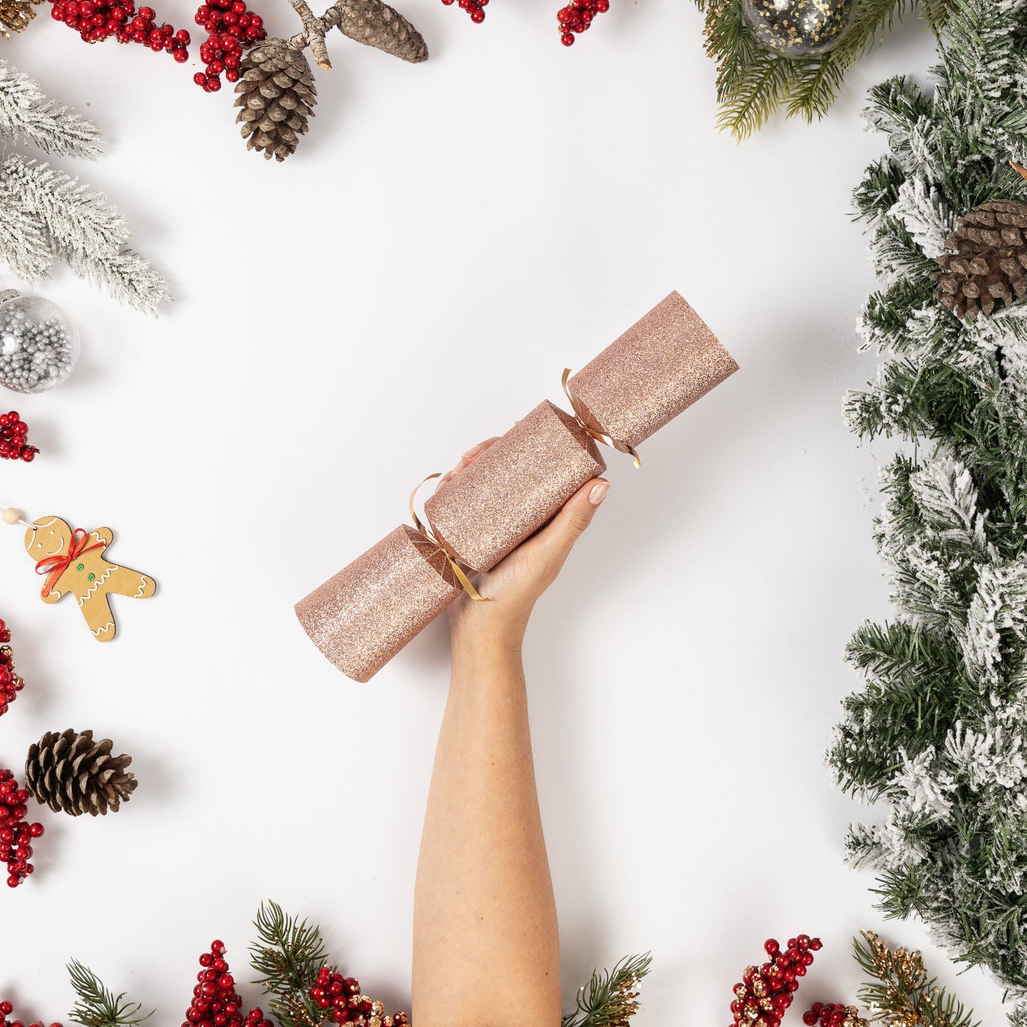 12 Make Your Own Christmas Cracker kit Crackers Hats Snaps ROSE GOLD GLITTER
