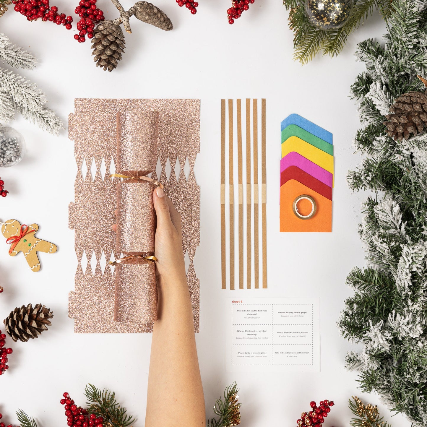 12 Make Your Own Christmas Cracker kit Crackers Hats Snaps ROSE GOLD GLITTER