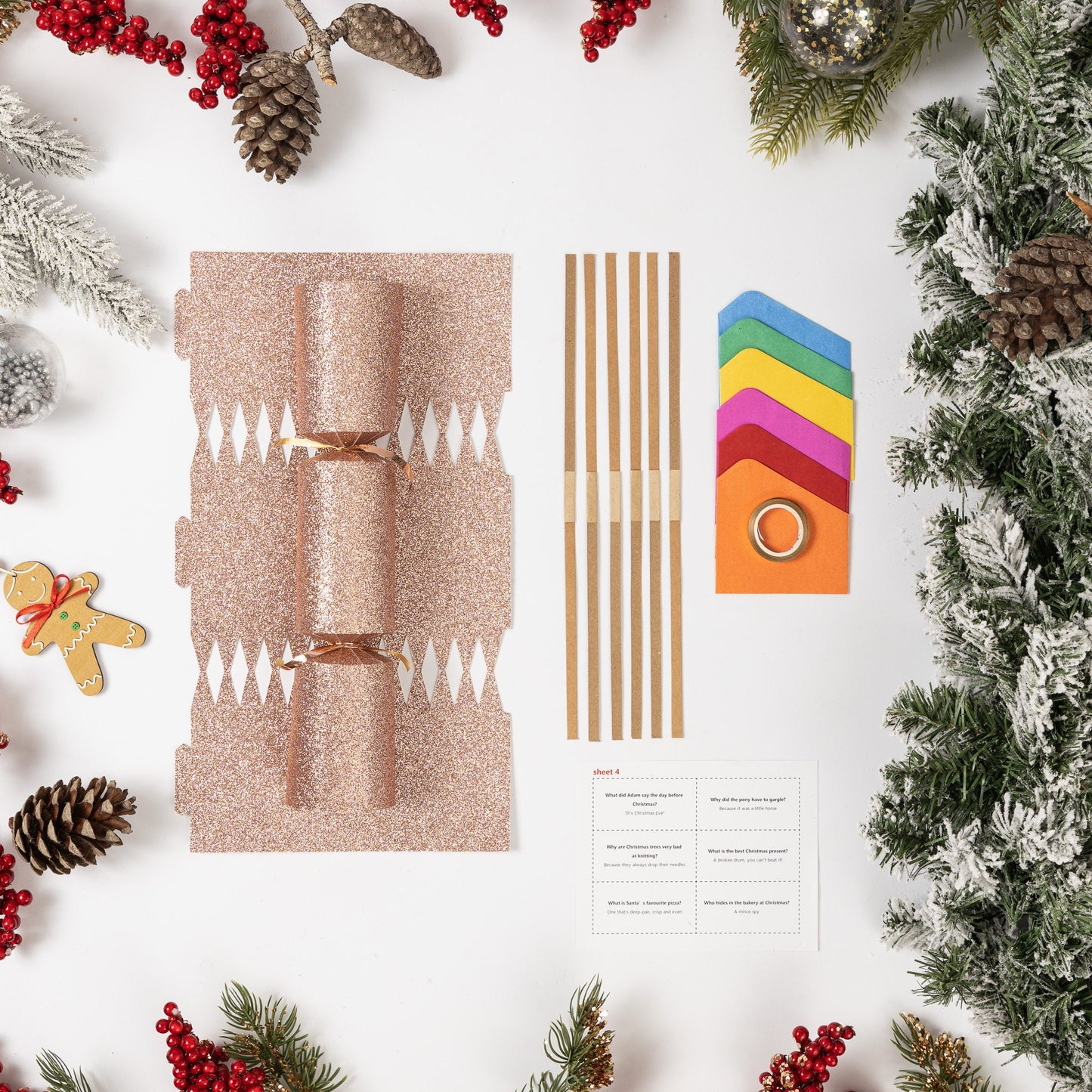 12 Make Your Own Christmas Cracker kit Crackers Hats Snaps ROSE GOLD GLITTER