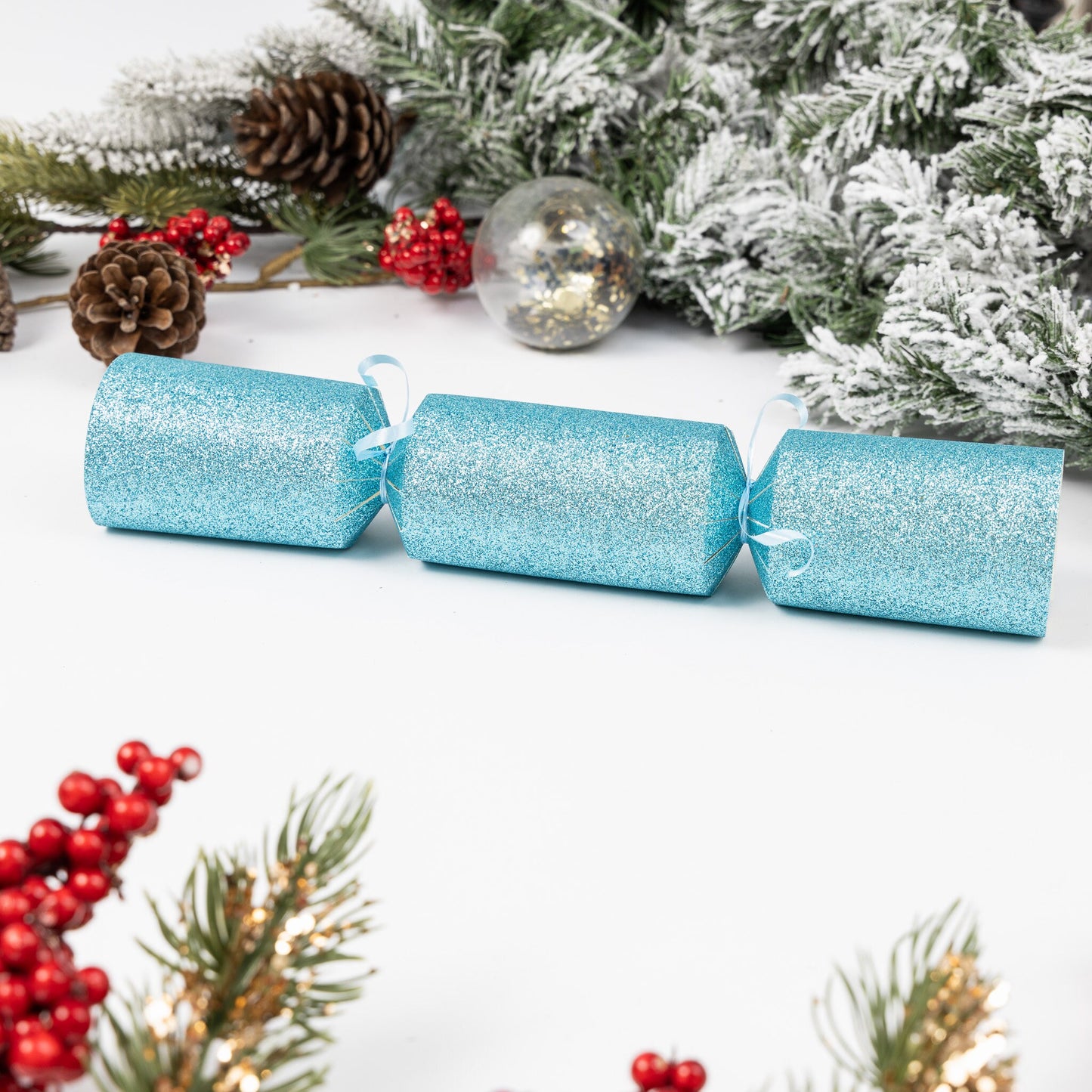 Make Your Own Christmas Cracker kit Crackers Hats Snaps baby blue glitter Keechi & co.