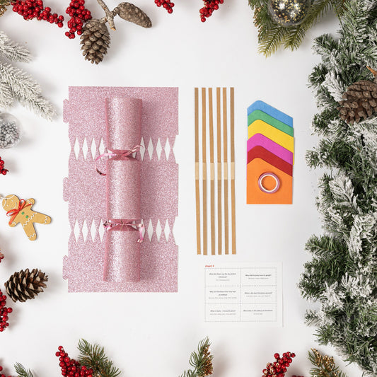 Make Your Own Christmas Cracker kit Crackers Hats Snaps Pink glitter Keechi & co.