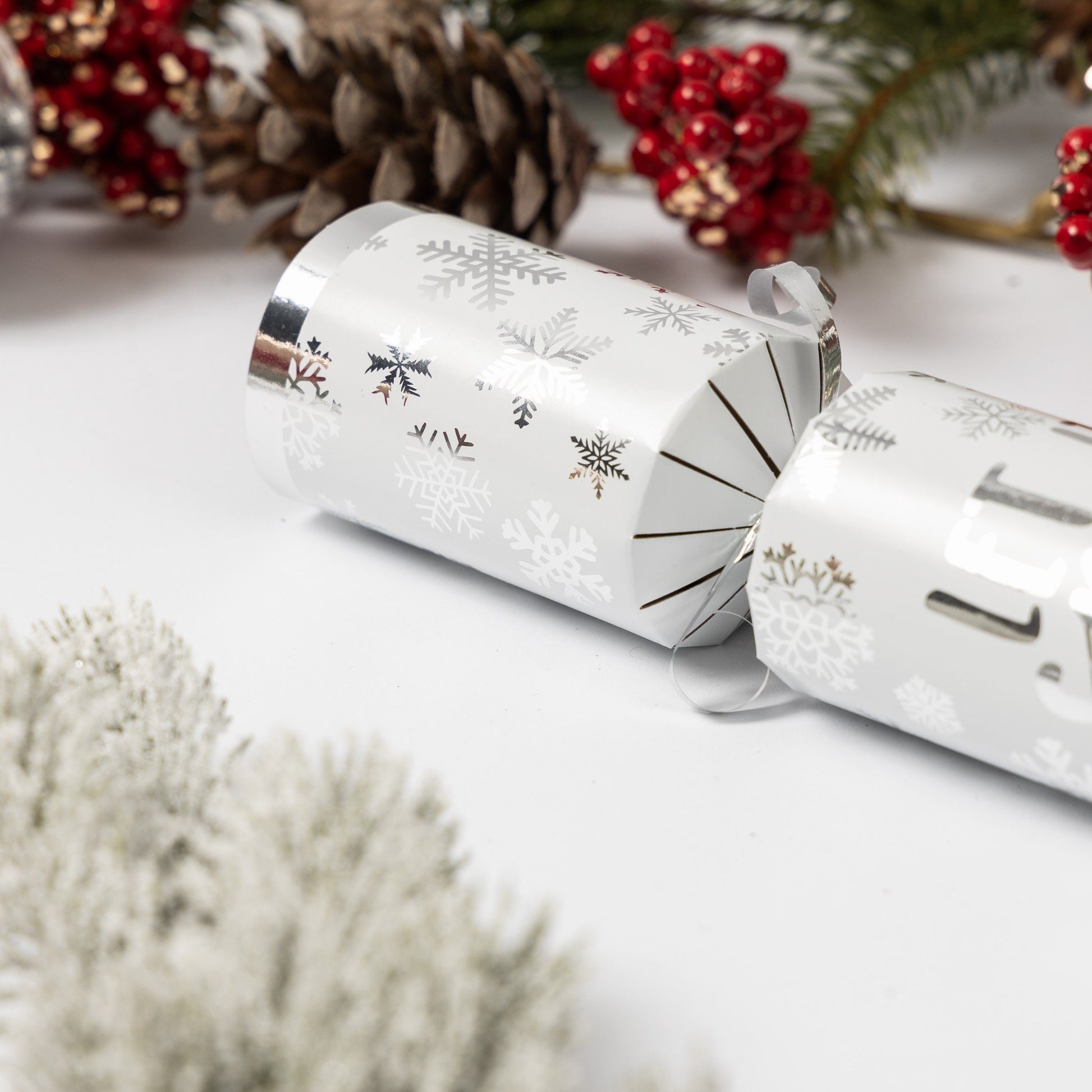 Make Your Own Christmas Cracker kit Crackers Hats Snaps Let it snow silver Keechi & co.