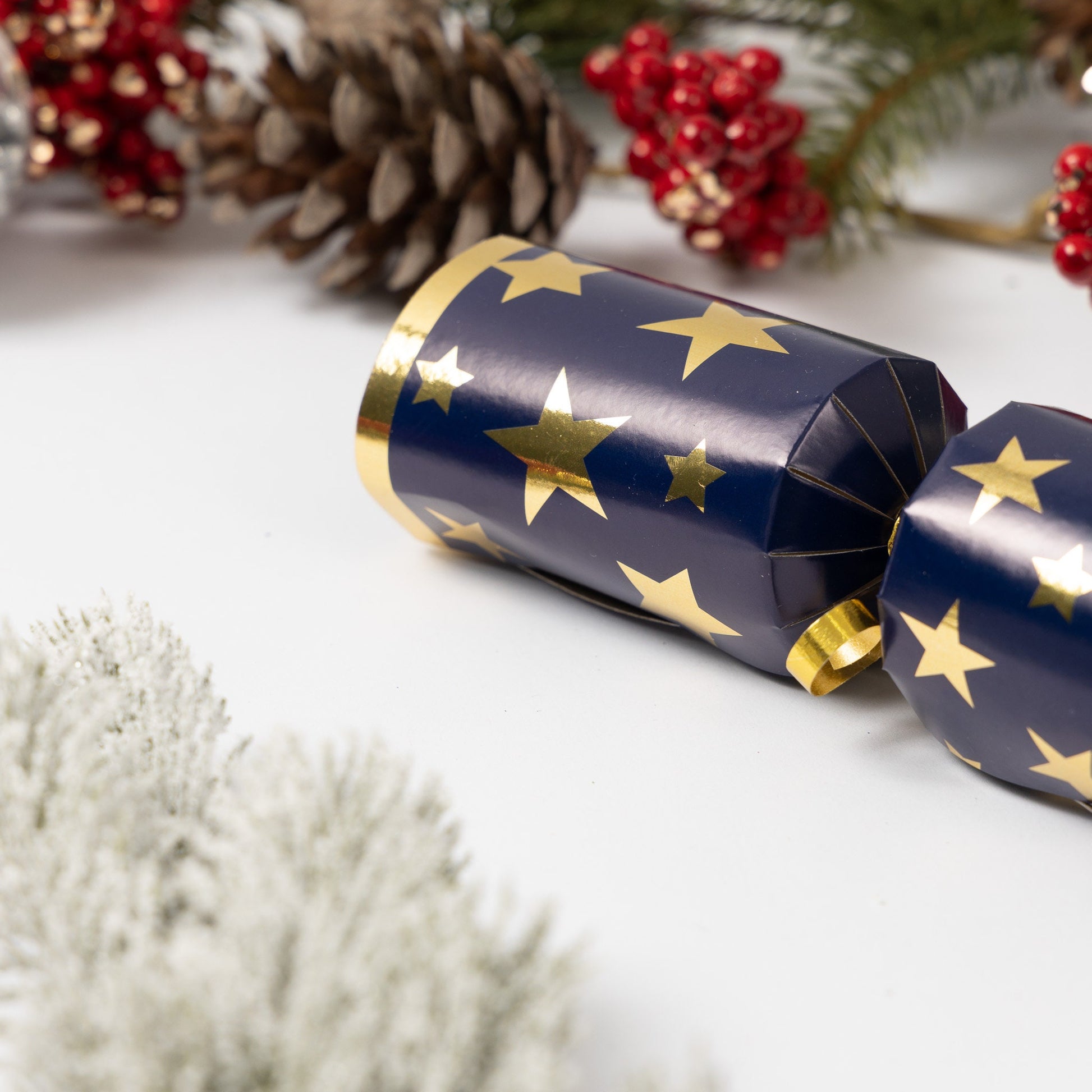 Make Your Own Christmas Cracker kit Crackers Hats Snaps Navy Gold star Keechi & co.