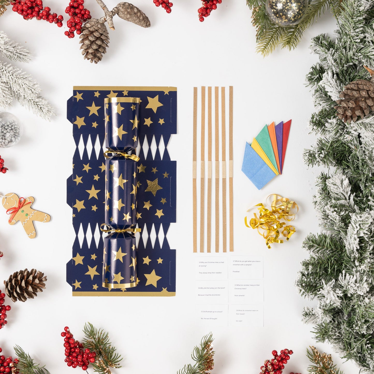 Make Your Own Christmas Cracker kit Crackers Hats Snaps Navy Gold star Keechi & co.