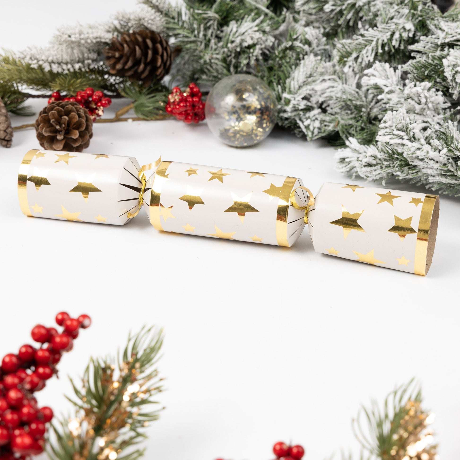 Make Your Own Christmas Cracker kit Crackers Hats Snaps white gold star Keechi & co.