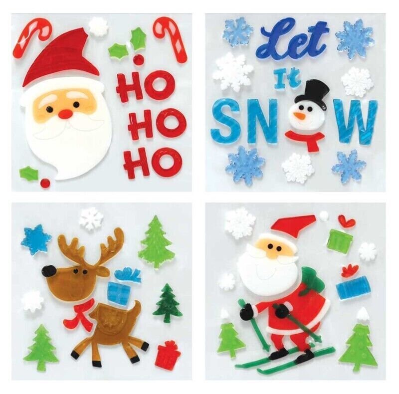 4 x Christmas Window Stickers Xmas Santa Snowman Gel Decal Wall Home Shop Decor Keechi & co.