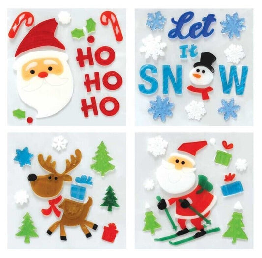 4 x Christmas Window Stickers Xmas Santa Snowman Gel Decal Wall Home Shop Decor Keechi & co.