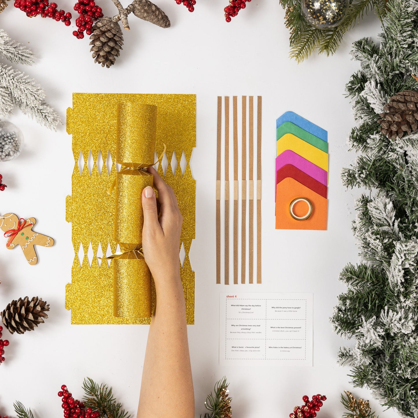 Make Your Own Christmas Cracker kit Crackers Hats Snaps gold glitter Keechi & co.