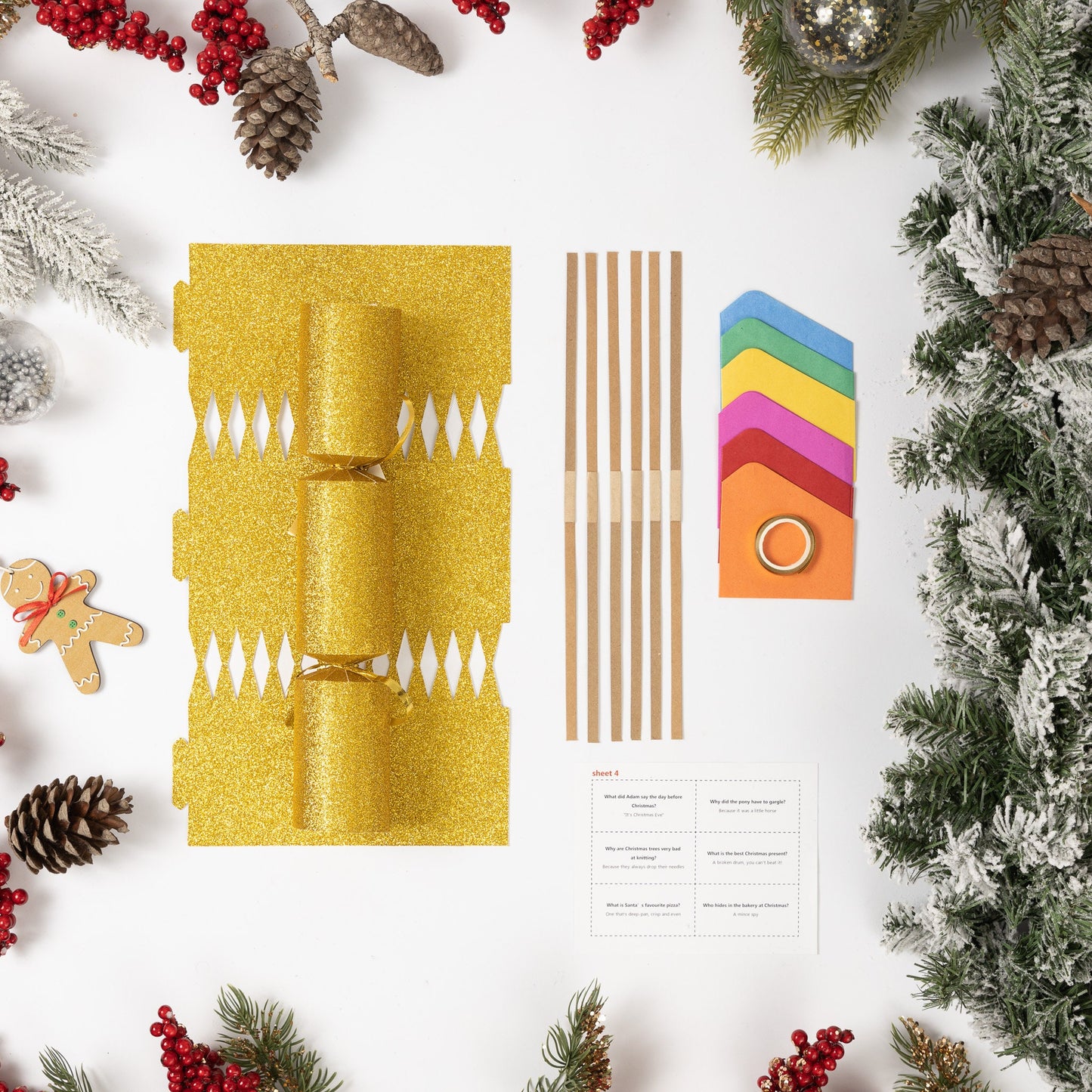 Make Your Own Christmas Cracker kit Crackers Hats Snaps gold glitter Keechi & co.