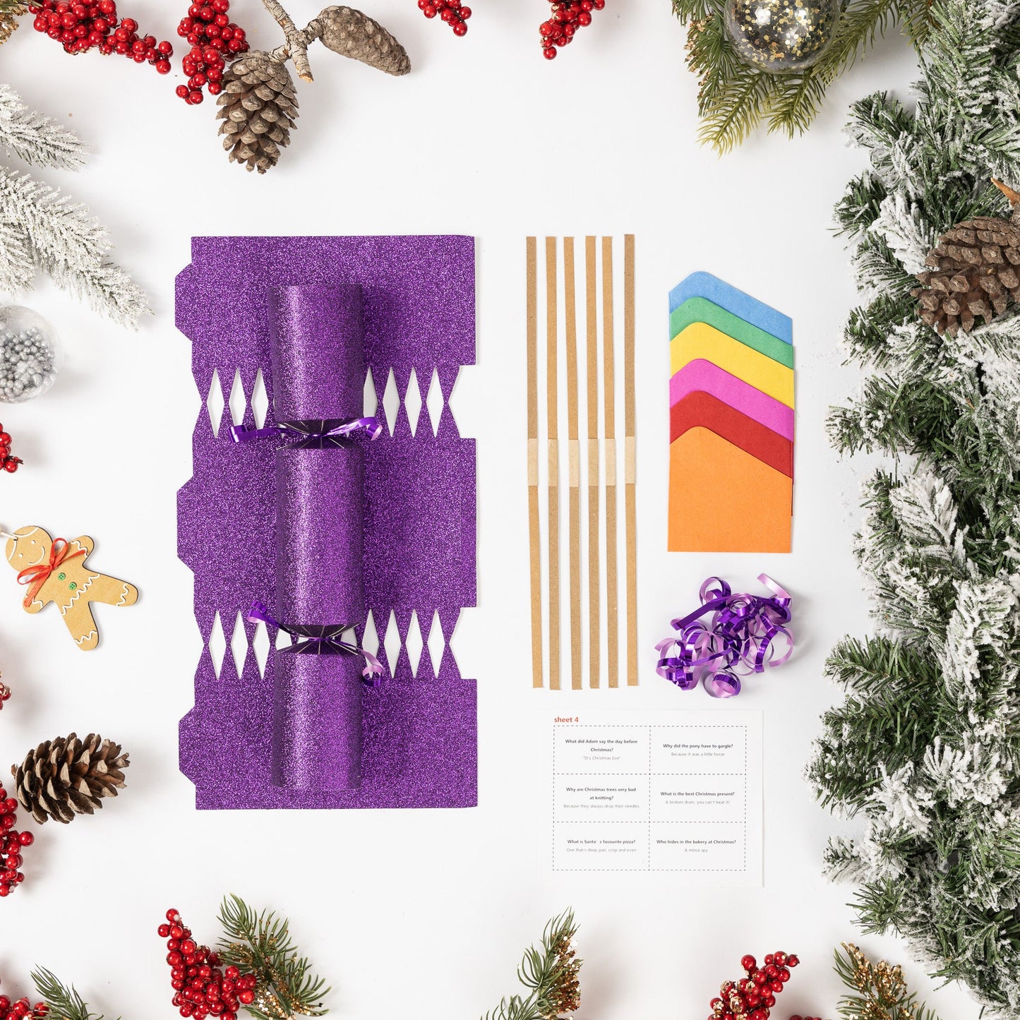 Make Your Own Christmas Cracker kit Crackers Hats Snaps Purple glitter