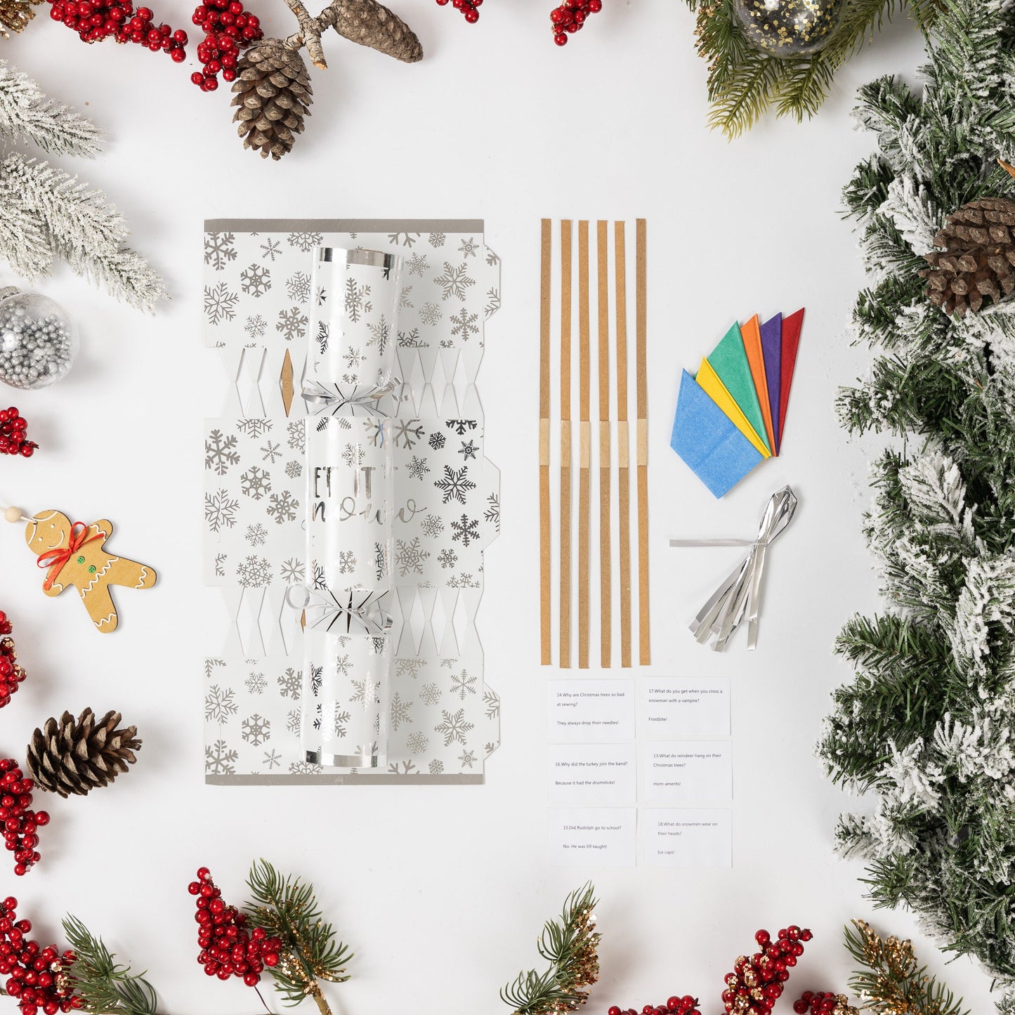 Make Your Own Christmas Cracker kit Crackers Hats Snaps Let it snow silver Keechi & co.