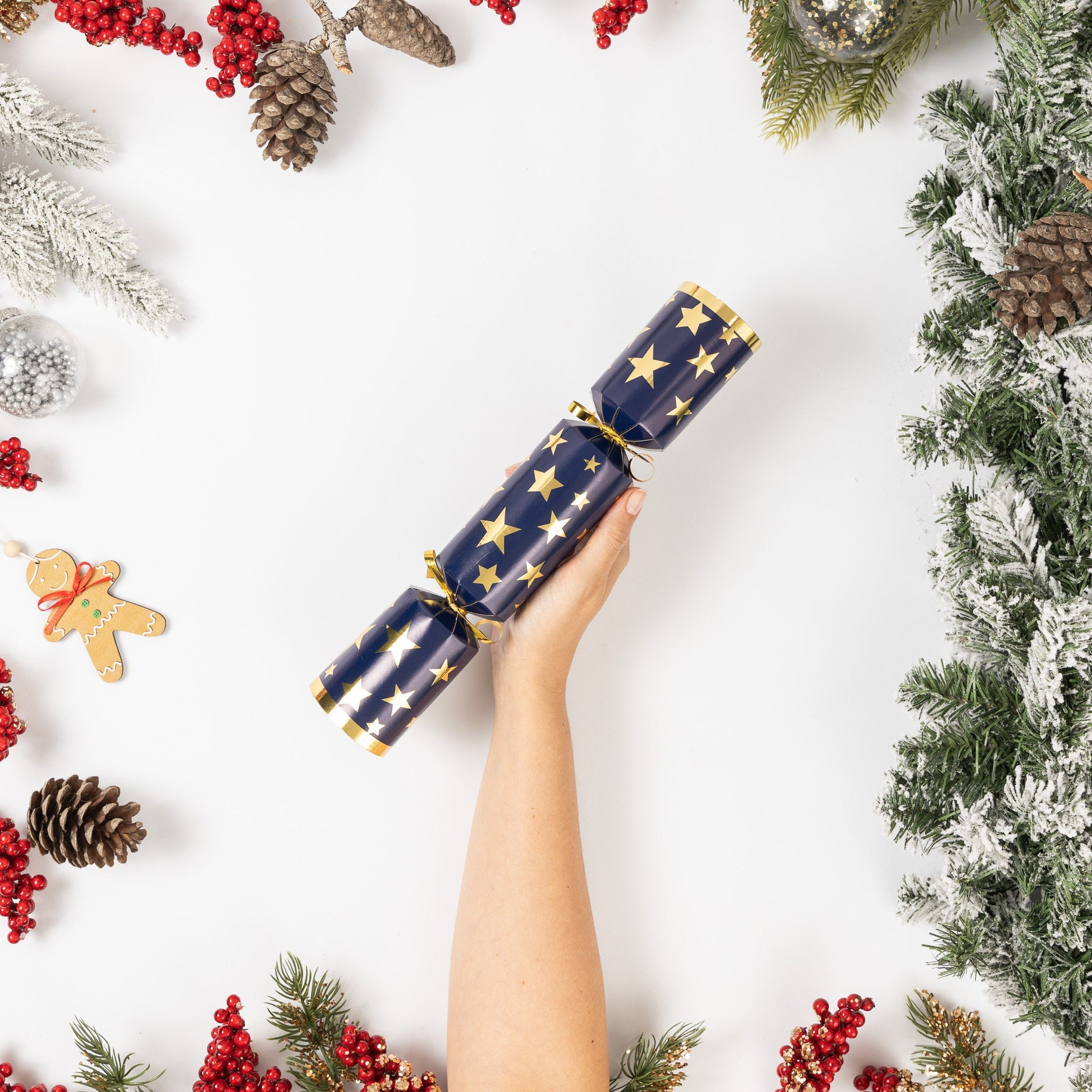 Make Your Own Christmas Cracker kit Crackers Hats Snaps Navy Gold star Keechi & co.