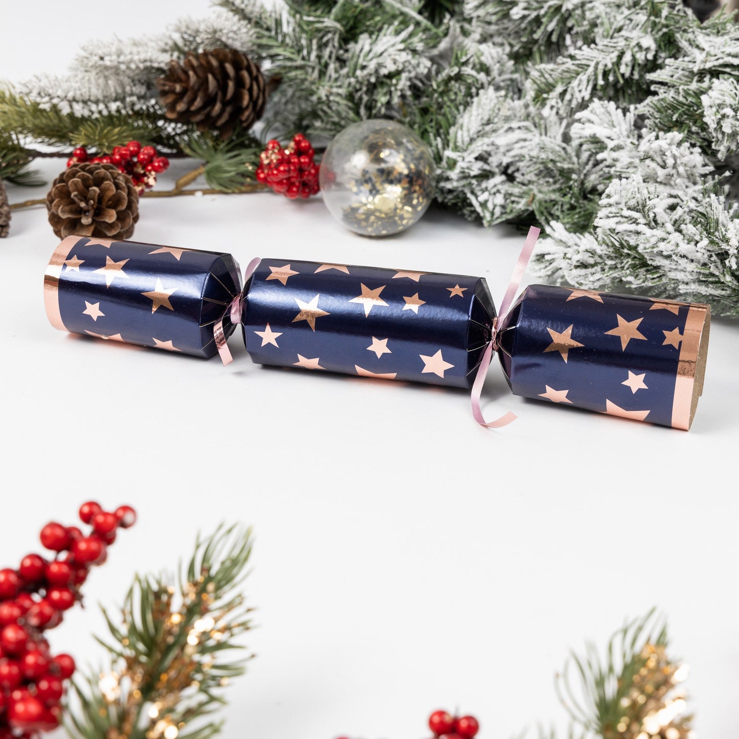 Make Your Own Christmas Cracker kit Crackers Hats Snaps Navy rose star