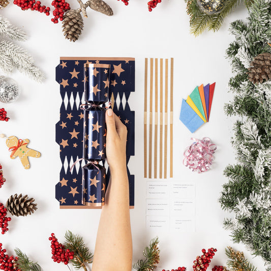 Make Your Own Christmas Cracker kit Crackers Hats Snaps Navy rose star Keechi & co.