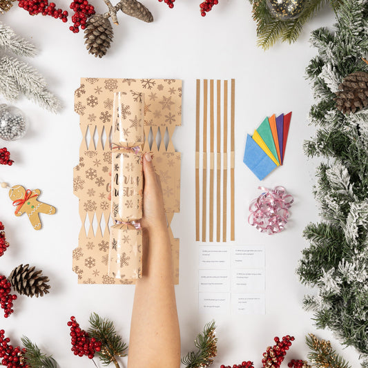Make Your Own Christmas Cracker kit Crackers Hats Snaps Rose gold foil glitter Keechi & co.