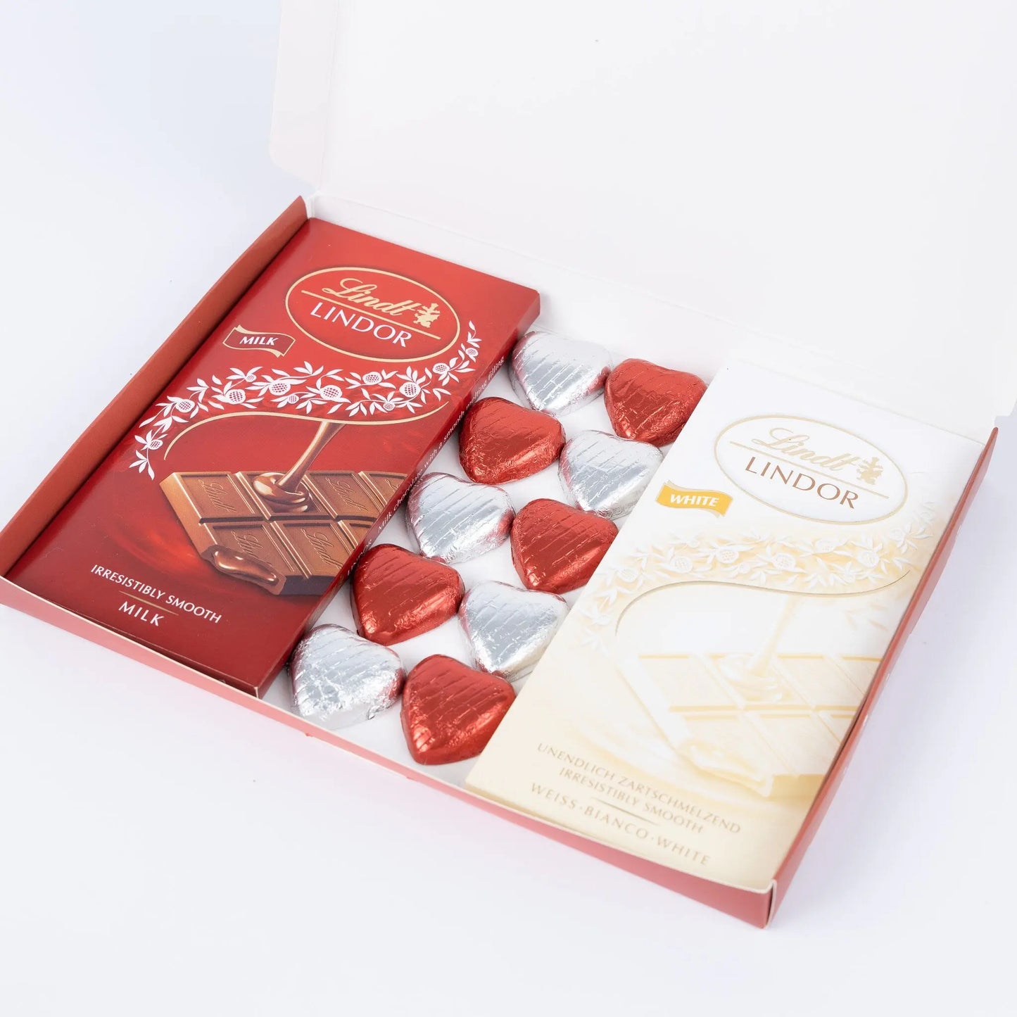 Lindt Lindor Milk White Chocolate Bars Hearts Hamper Gift Box Valentines Present idea Keechi & co.