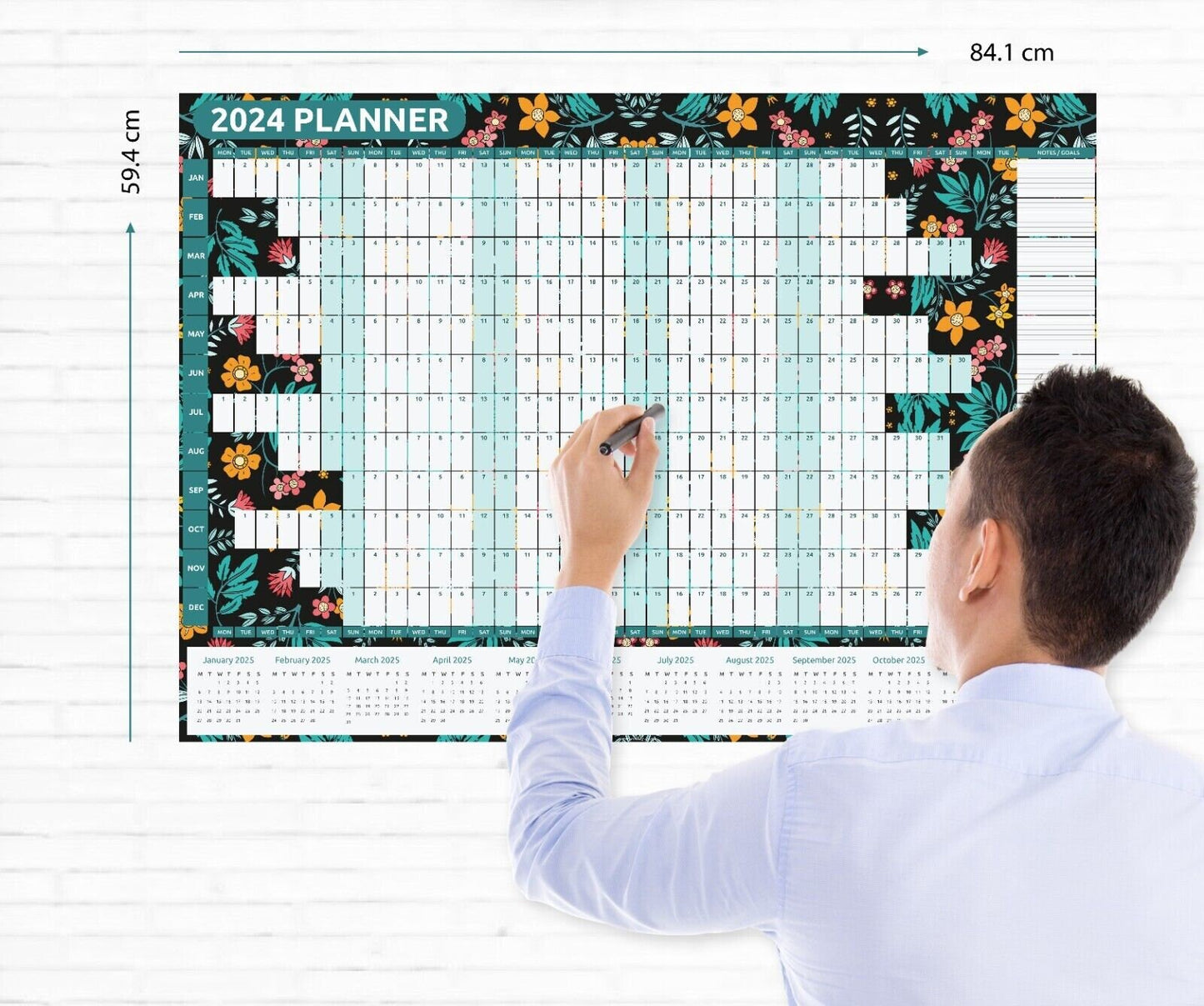 2024 A1 Size Flower Year Wall Planner Calendar Home Office Work 84x59cm