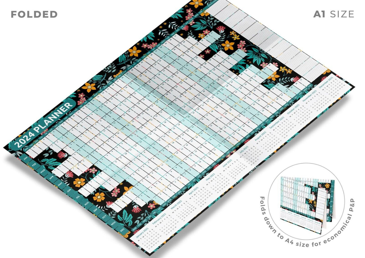 2024 A1 Size Flower Year Wall Planner Calendar Home Office Work 84x59cm