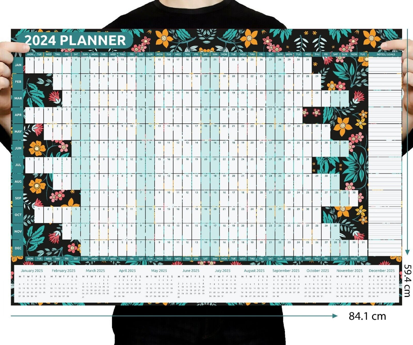 2024 A1 Size Flower Year Wall Planner Calendar Home Office Work 84x59cm