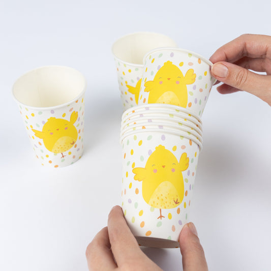 8 x Easter Chick Paper Cups 270ml Kids Party Decoration Prop Decor Tableware