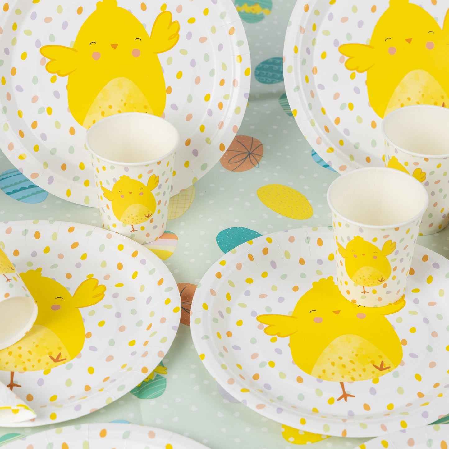 16 Pcs Easter Chick Paper Plates Cups Napkins Food Party Table Cloth Decoration