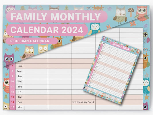 2024 Calendar Wall Monthly Planner Staff Rota Family Organiser Owls Keechi & co.