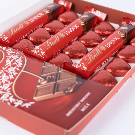 Lindt Lindor Milk Chocolate Bars & Hearts Gift Box Hamper Valentines Present Keechi & co.