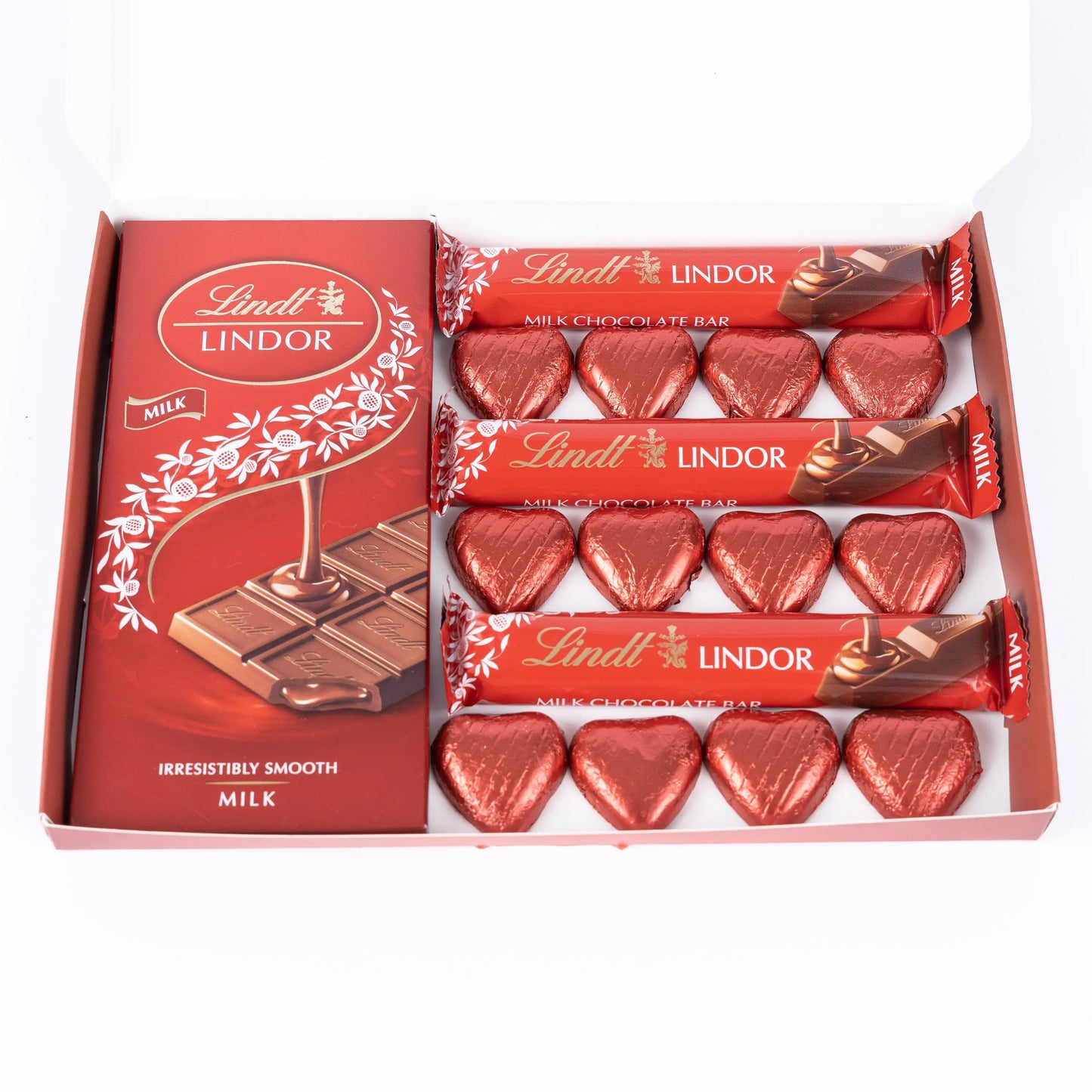 Lindt Lindor Milk Chocolate Bars & Hearts Gift Box Hamper Valentines Present Keechi & co.