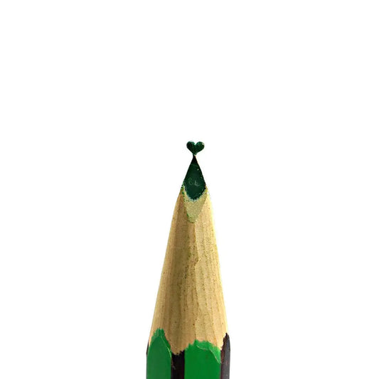 Valentine's gift ideas Hand carved pencil tip hand carved mini tiny heart limited edition green made with microscope in the uk Birmingham Keechi & co.