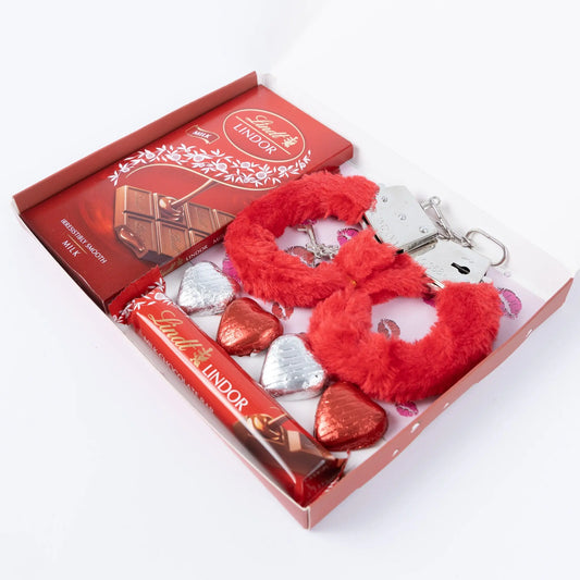 Lindt Lindor Gift Box Milk Chocolate Bars Hearts Handcuffs Valentines Present Free Personalisation Keechi & co.