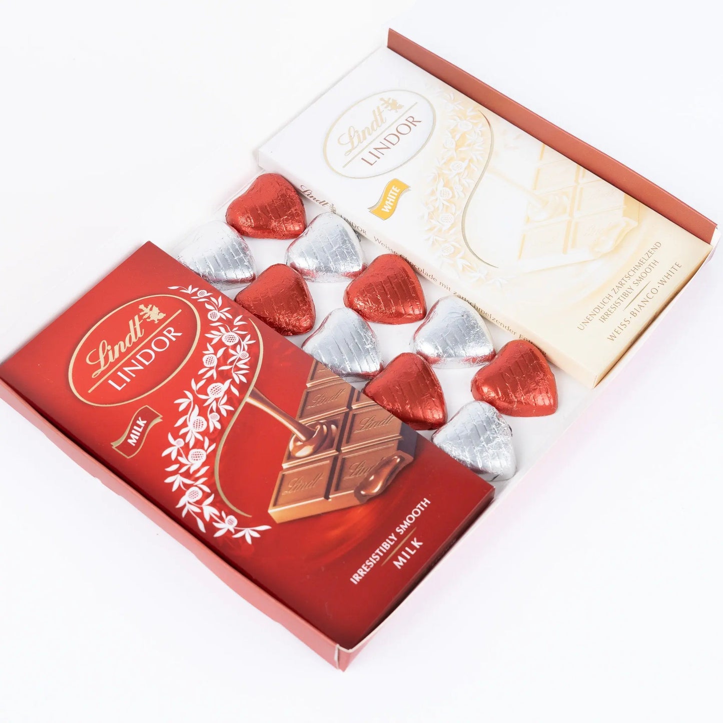 Lindt Lindor Milk White Chocolate Bars Hearts Hamper Gift Box Valentines Present idea Keechi & co.