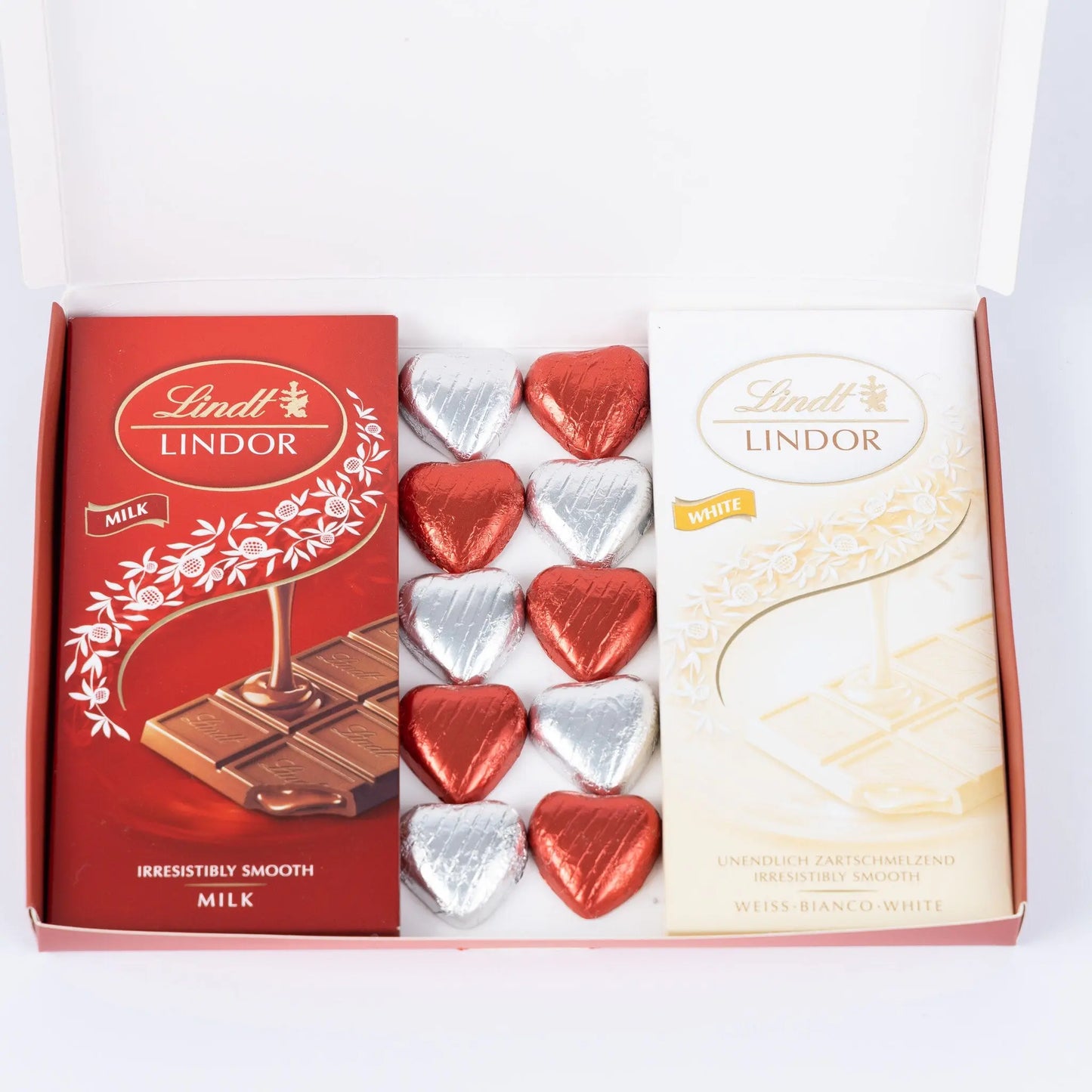 Lindt Lindor Milk White Chocolate Bars Hearts Hamper Gift Box Valentines Present idea Keechi & co.