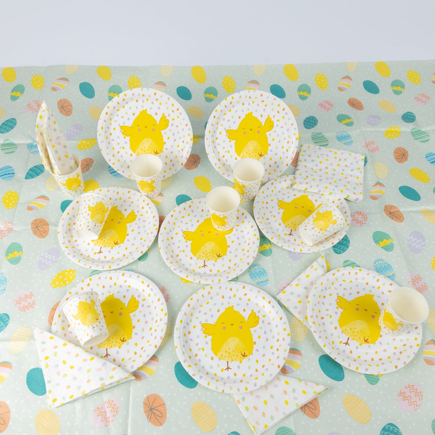 16 Pcs Easter Chick Paper Plates Cups Napkins Food Party Table Cloth Decoration