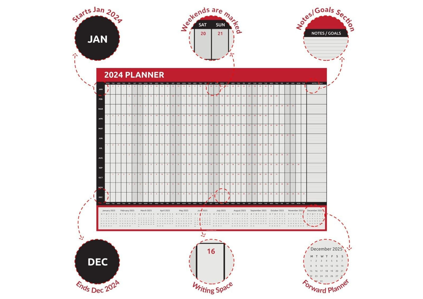 2024 Giant A0 Size Full Year Wall Planner Calendar Home Office Work Wipe Clean