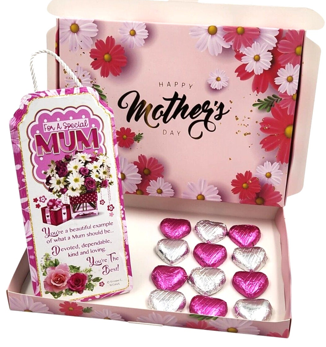 Mum Mothers Day Gift Ceramic Plaque Keepsake Milk Chocolate Hearts Hamper