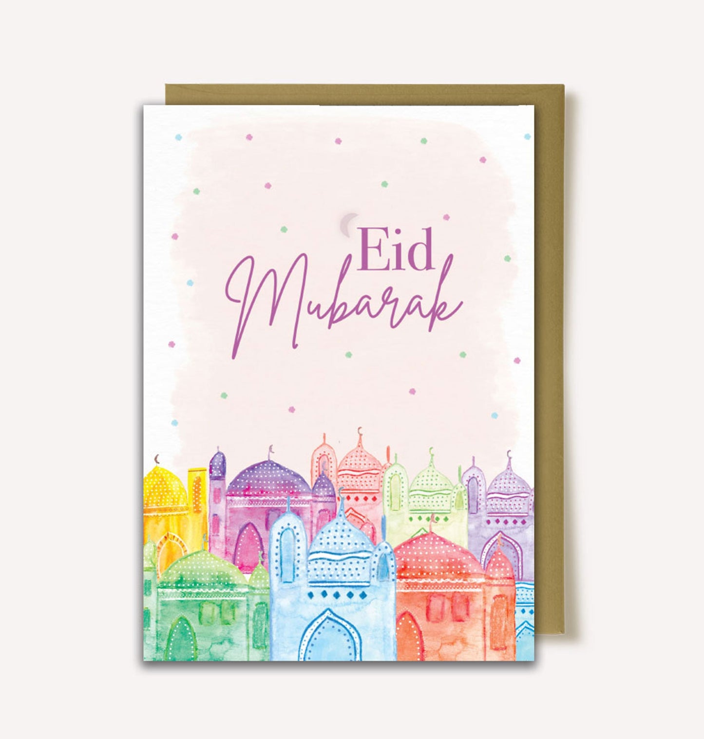 Eid Mubarak greeting card happy eid hand painted vibrant A6 blank greeting card with envelope made in uk