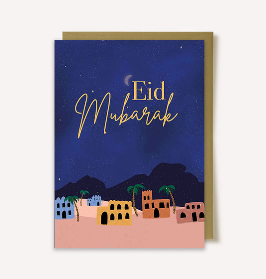 Eid Mubarak Greeting Card: Hand-Painted Arabian Night Design