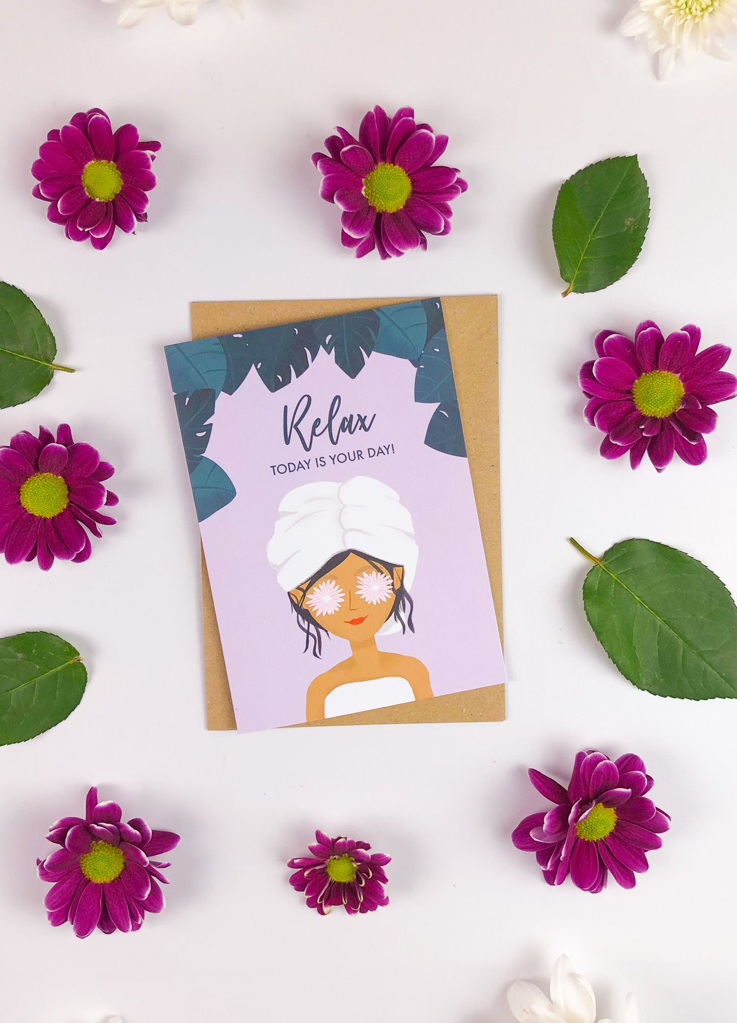 happy birthday spa day relax happy greeting card celebrating hardworking women with envelope A6 made in uk