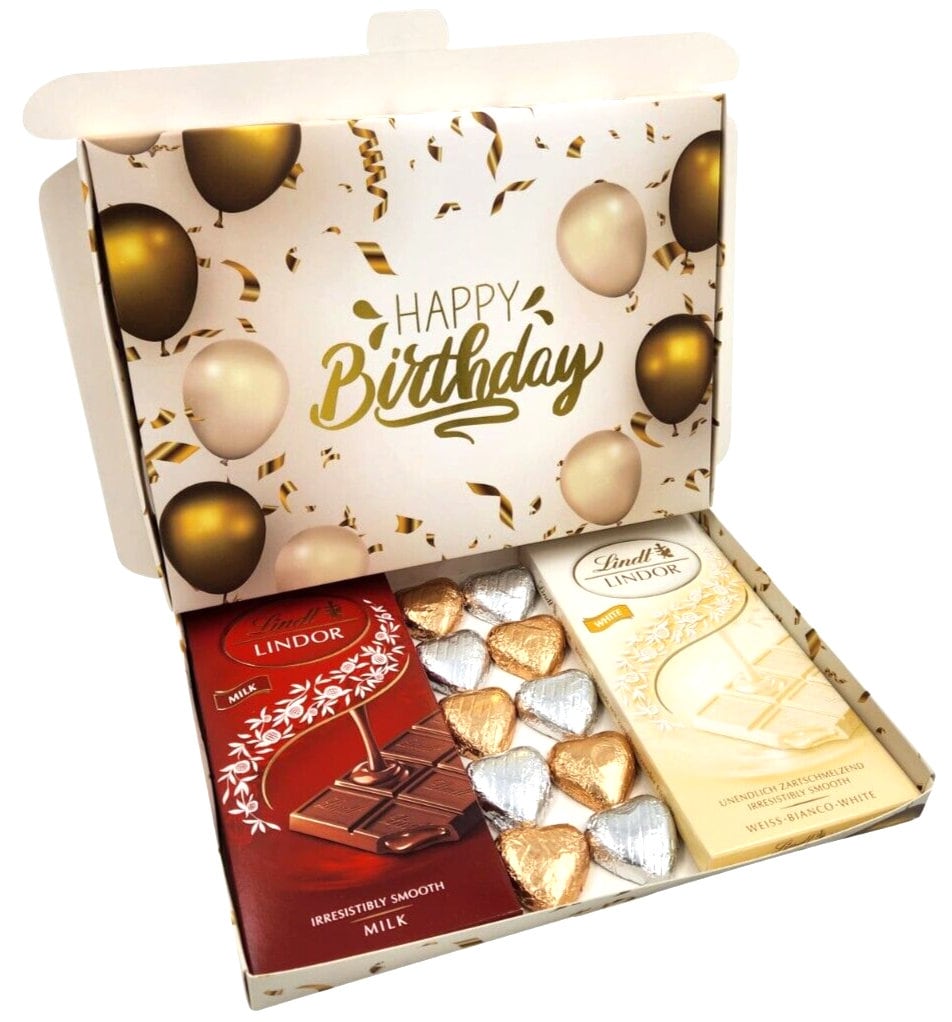 Lindt Lindor Milk White Chocolate Bars Hearts Hamper Gift Treat Happy Birthday Keechi & co.