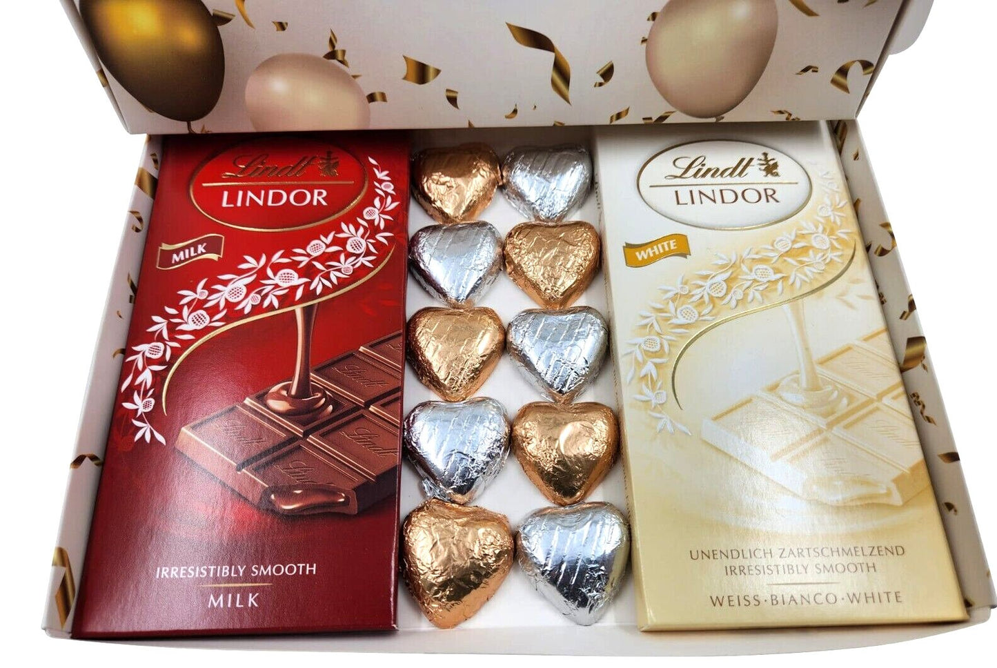 Lindt Lindor Milk White Chocolate Bars Hearts Hamper Gift Treat Happy Birthday Keechi & co.