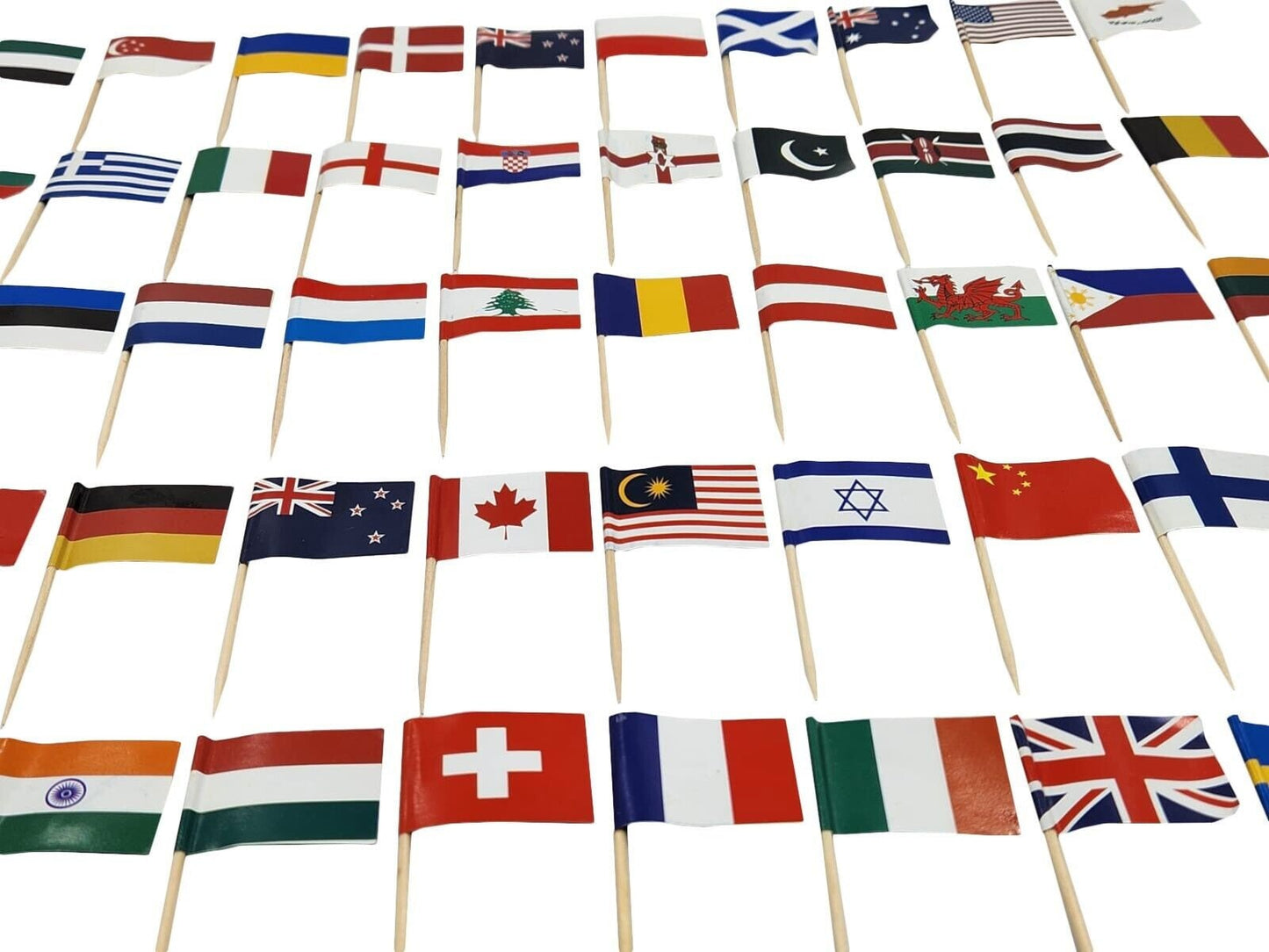 50 x World Flags Cocktail Sticks International and Ethnic Event Mini Food Flags